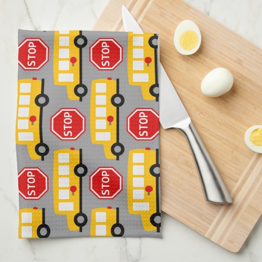 Schulbus und Stoppschild Geschirrtuch (Viertel Falte)