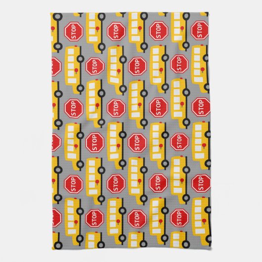 Schulbus und Stoppschild Geschirrtuch (Vertikal)