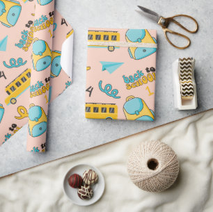 Schulbus und Tasche - Nahtloses Wrapping Papier Geschenkpapier