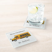 Schulbus Weihnachten Glasuntersetzer (Schrägansicht)