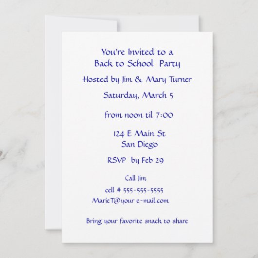 Schulbus zurück zum Party CUSTOMIZE Einladung (Rückseite)