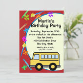 Schulbusart Geburtstag Einladung (Stehend Vorderseite)