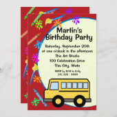 Schulbusart Geburtstag Einladung (Vorne/Hinten)