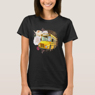Schulbusfahrer Blume Leopard Niedliche Frauen Männ T-Shirt