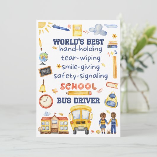 Schulbusfahrer Danke Karte oder Geschenktafel (Stehend Vorderseite)