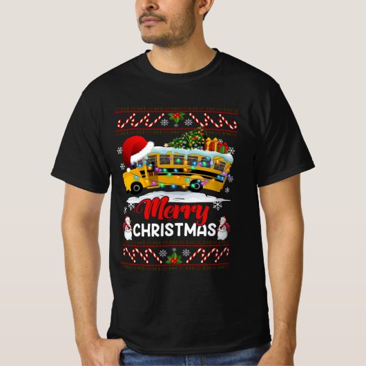 Schulbusfahrer frohe Weihnachtsbeleuchtung Weihnac T-Shirt (Vorderseite)