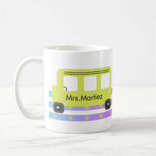 Schulbusfahrer Gelber Bus Lichter Kaffeetasse