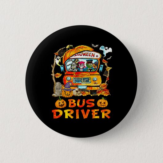 Schulbusfahrer Pumpkin Saison Skeleton Fall Hal Button (Vorderseite)