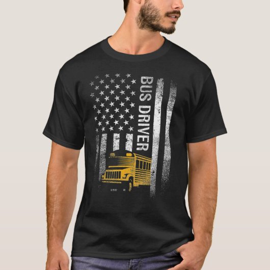 Schulbusfahrer USA Flag Funny Bus Drift T-Shirt (Vorderseite)