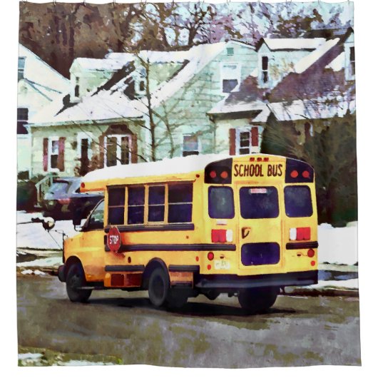 Schulbusfahrer Zuhause im Winter Duschvorhang (Vorderseite)
