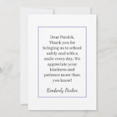 Schulbusfahrerkarte aus dem Namen Kind oder Famili Dankeskarte (Rückseite)