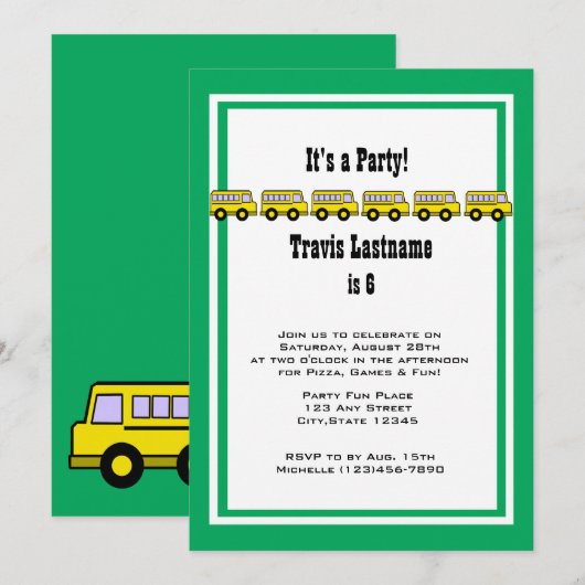 Schulbusfeier Einladung (Vorne/Hinten)