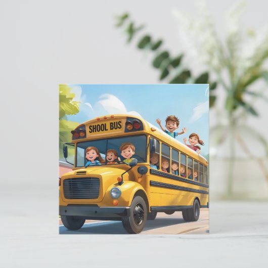 Schulbuskinder Feiertagskarte (Stehend Vorderseite)