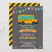 Schulbusmädchen Geburtstag Einladung (Vorne/Hinten)