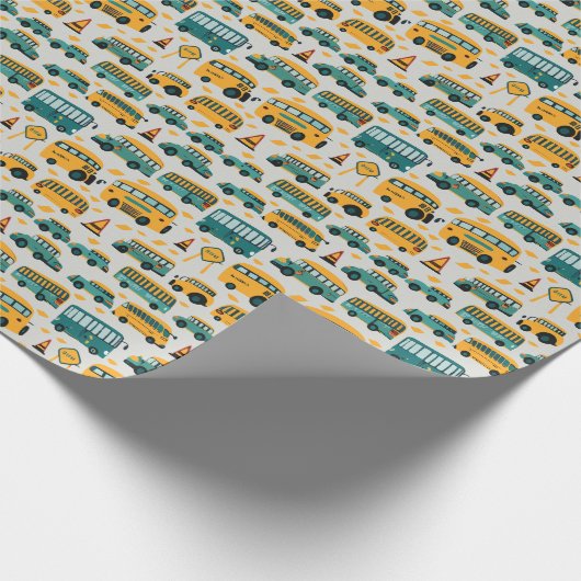 Schulbusmuster Geschenkpapier (Ecke)