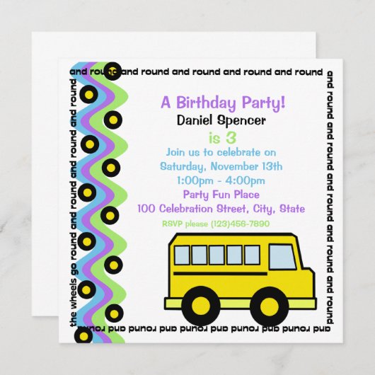 Schulbusräder Einladung (Vorne/Hinten)