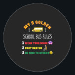 Schulbusregeln für Schüler mit sonnigen Schulbusse Runder Aufkleber<br><div class="desc">Schulbusregeln für Schüler mit sonnigen Schulbussen</div>