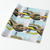 Schulbusstadt-Szene Geschenkpapier (Ungerollt)