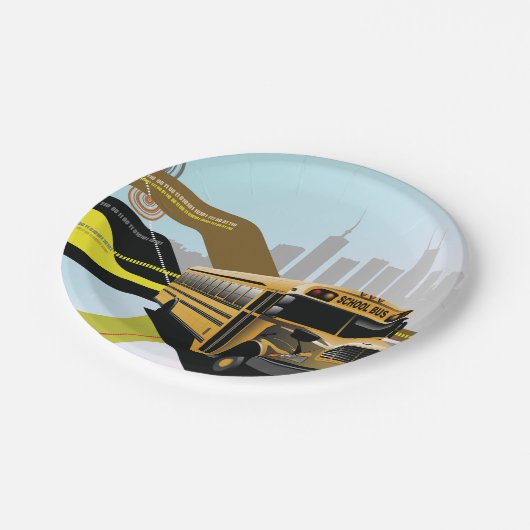 Schulbusstadt-Szene Pappteller (Schrägansicht)