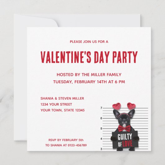 Schuldige Liebe Mugshot Dog Funny Valentine's Day Einladung (Rückseite)