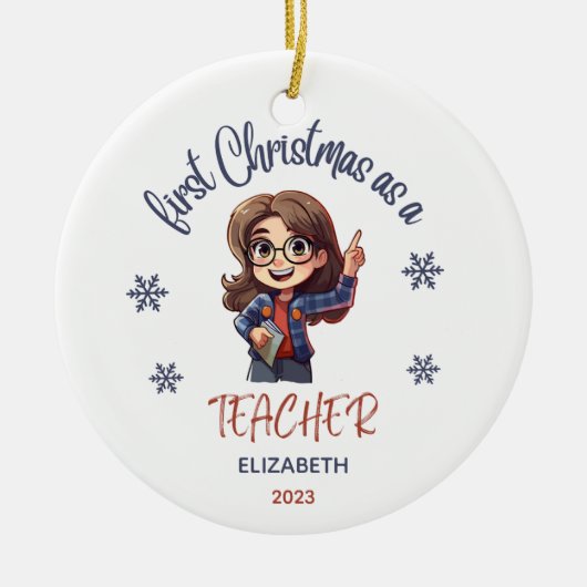 Schule 1 Weihnachtslehrer Niedlicher Geschenkname Keramik Ornament (Vorne)