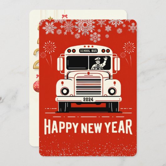 SCHULE BAS TREIBER GLÜCKLICH NEUJAHRESKARTE (Vorne/Hinten)