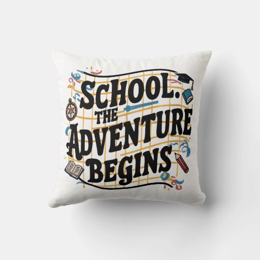 Schule Das Abenteuer fängt an Funny Zitat Kissen (Rückseite)