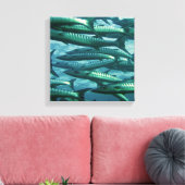 Schule für grüne Fische Canvas Print Leinwanddruck (Insitu (Wohnzimmer))