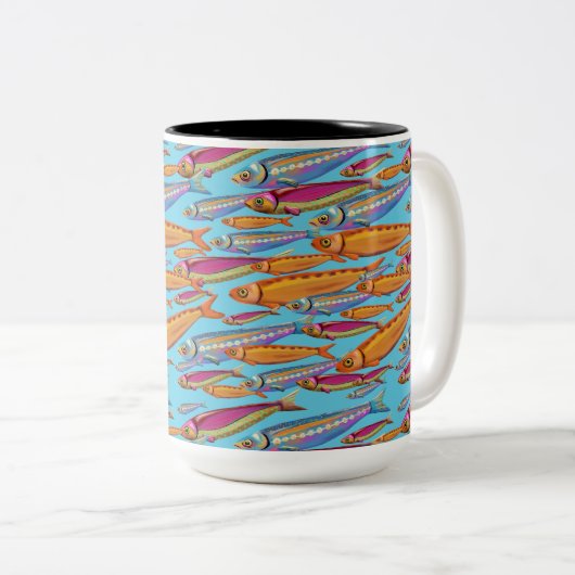 Schule für Tasse von farbigen Fischen (VorderseiteRechts)
