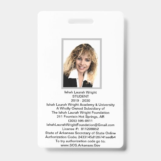 Schule-Identifikation Ausweis (Vorderseite)