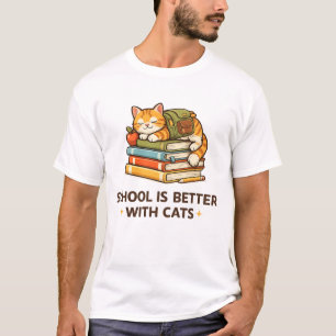 Schule ist besser mit Katzen Vintage-Katze-Design T-Shirt