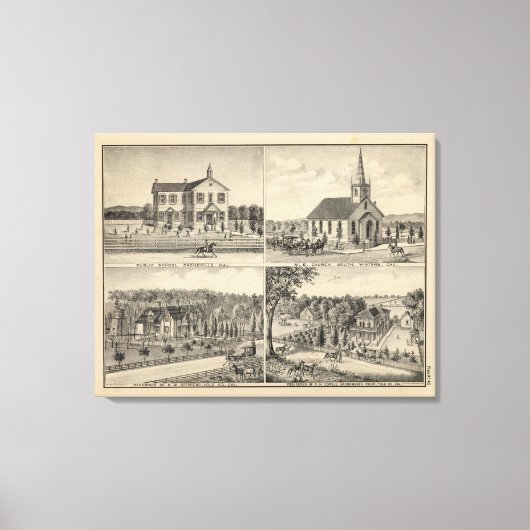 Schule, Kirche, Residenzen, Yolo Co Leinwanddruck (Vorderseite)