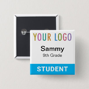 Schüler Namensschild Button Schul-Logo Himmelblau