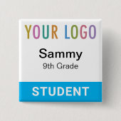 Schüler Namensschild Button Schul-Logo Himmelblau (Vorderseite)
