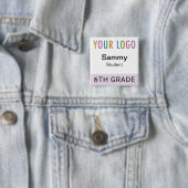 Schüler Namensschild Button Schul-Logo Lila Violet (Beispiel)
