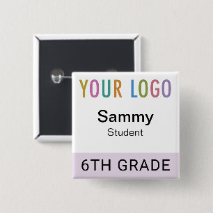 Schüler Namensschild Button Schul-Logo Lila Violet