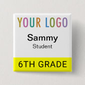 Schüler Namensschild Knopf mit Schul-Logo Gelb Button (Vorderseite)