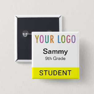 Schüler Namensschild Knopf mit Schul-Logo Gelb Button