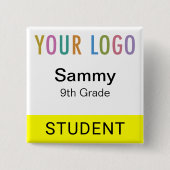 Schüler Namensschild Knopf mit Schul-Logo Gelb Button (Vorderseite)