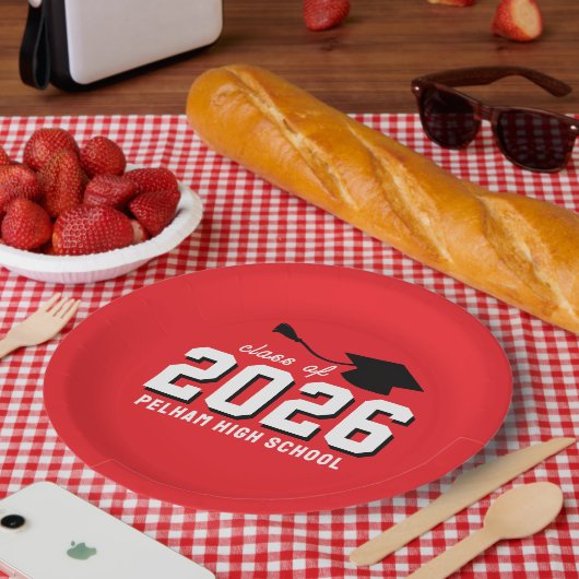Schulfarben Abschluss ROT ANPASSBAR Pappteller (Picknick)