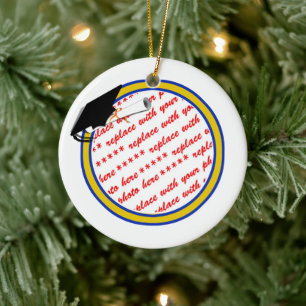 Schulfarben Blue & Gold Abschluss Keramik Ornament