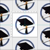 Schulfarben Blue & Gold Grad Cap mit Diplom Stoff (Kachel)