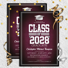 Schulfarben Burgundy | Silver Graduation Party Einladung