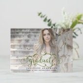 Schulfarben Green Gold Foto Abschluss Ankündigung (Stehend Vorderseite)