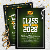 Schulfarben grün | Yellow Graduation Party Einladung