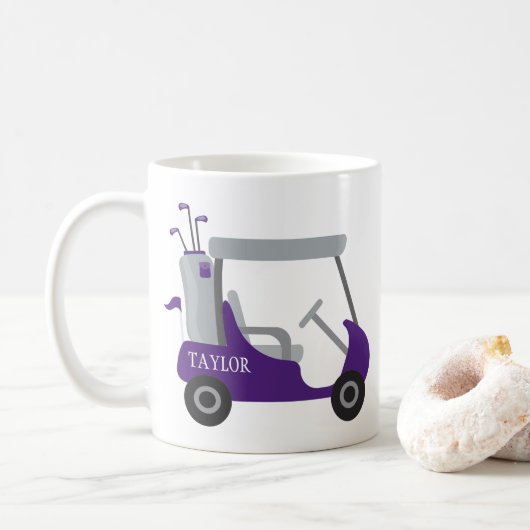 Schulfarben - Lila und grauer Golfplatz Kaffeetasse (Mit Donut)