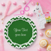 Schulfarben-Monogramm Zickzack grün-weiß Pappteller (Party)