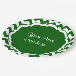 Schulfarben-Monogramm Zickzack grün-weiß Pappteller
