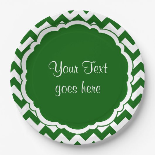 Schulfarben-Monogramm Zickzack grün-weiß Pappteller (Vorderseite)