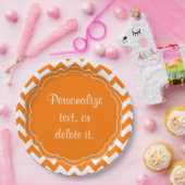 Schulfarben-Monogramm Zickzack Orange-White- Pappteller (Party)